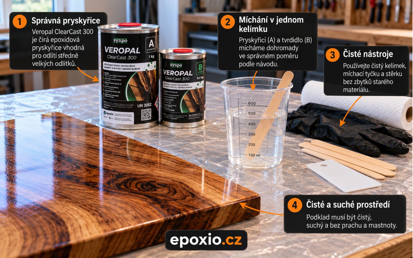 Kontrolní příprava čistých nádob a nástrojů před epoxidováním